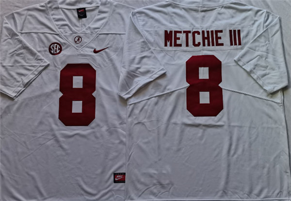 Men's Alabama Crimson Tide #8 John Metchie III Nike White College Game Football Jersey