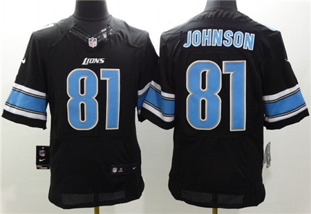 Men's Nike Elite Jersey  Detroit Lions #81 Calvin Johnson Black With Light Blue