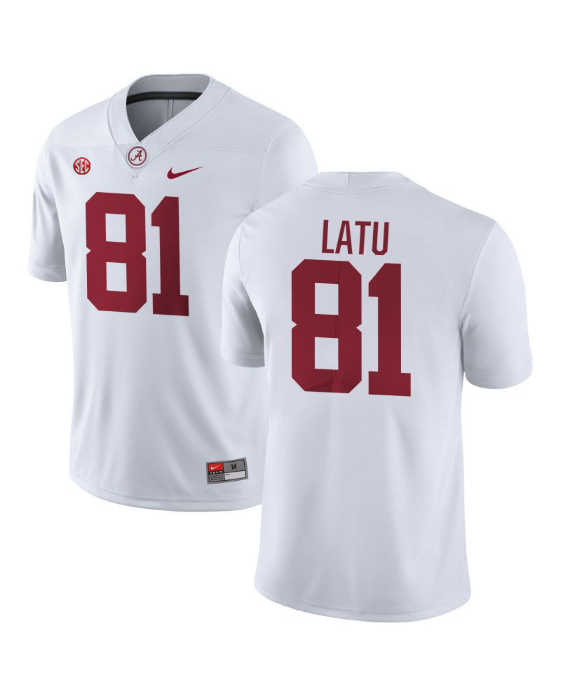 Mens Alabama Crimson Tide #81 Cameron Latu Nike White College Football Game Jersey