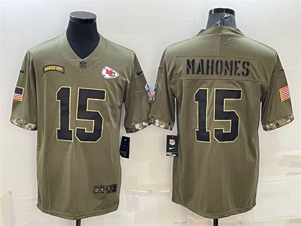 Mens Kansas City Chiefs #15 Patrick Mahomes Nike Olive 2022 Salute To Service Limited Jersey