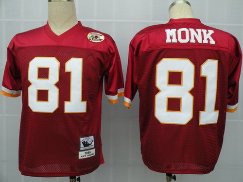 Men's Washington Redskins #81 Art Monk Red Throwback Football Jersey