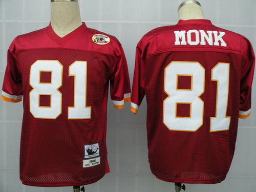 Men's Washington Redskins #81 Art Monk Red Throwback Football Jersey