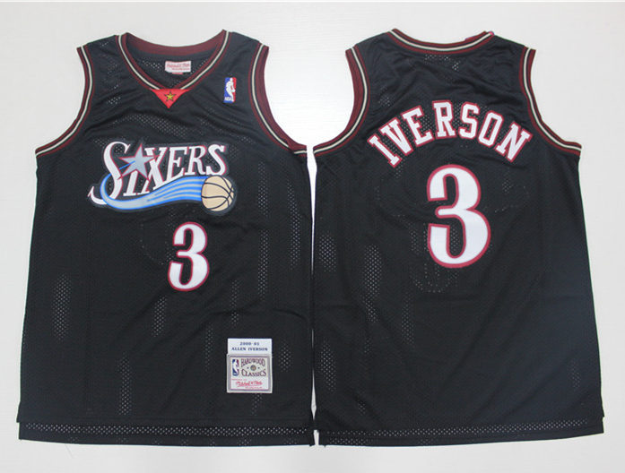 Men's Philadelphia 76ers #3 Allen Iverson Black Mitchell & Ness 2000-01 Hardwood Classics Jersey