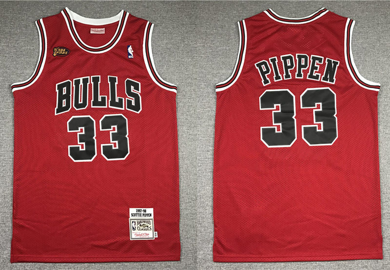Mens Mitchell&Ness NBA Chicago Bulls #33 Scottie Pippen 1997-98 Red Hardwood Classics Soul Swingman Throwback Jersey