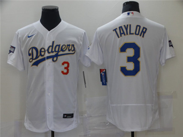 Men's Los Angeles Dodgers #3 Chris Taylor Nike White/Gold 2021 Gold Program Player Jersey