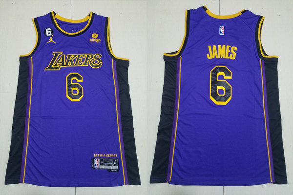 Mens Los Angeles Lakers #6 LeBron James 2022-23 New Uniform Purple Statement Edition Jersey