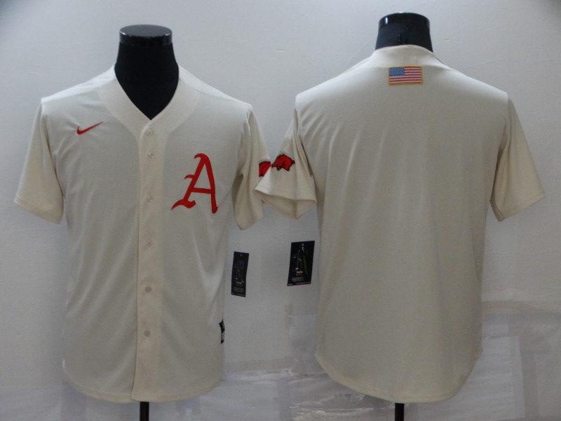 Mens Arkansas Razorbacks Blank Nike Cream College Baseball Team Jersey