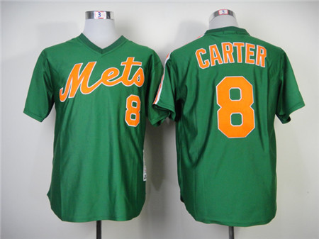 Men's New York Mets #8 Gary Carter Green Pullov Throwback Jersey
