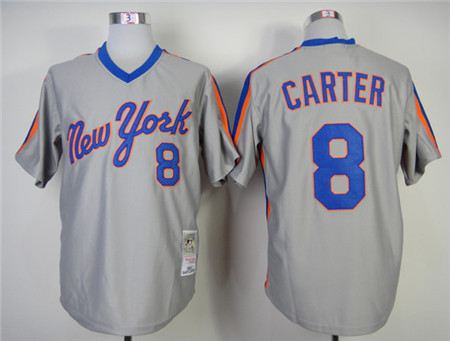 Men's New York Mets #8 Gary Carter 1987 Gray Throwback Jersey