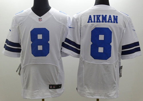 Men's Dallas Cowboys #8 Troy Aikman White Nik Elite Jersey