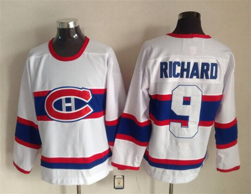 Men's Montreal Canadiens #9 Maurice Richard White Throwback CCM Jersey