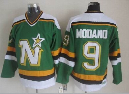 Men's Minnesota North Stars #9 Mike Modano 1988-89 Green CCM Vintage Throwback Jersey