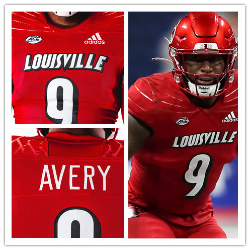Mens Louisville Cardinals #9 C.J. Avery Adidas 2021 All Red College Football Game Jersey