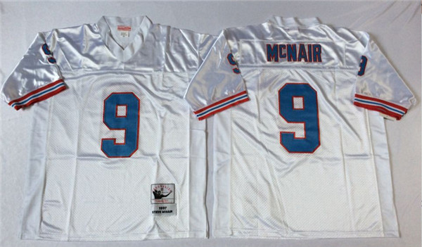 Men's Houston Oilers #9 Steve McNair White Throwback Jersey