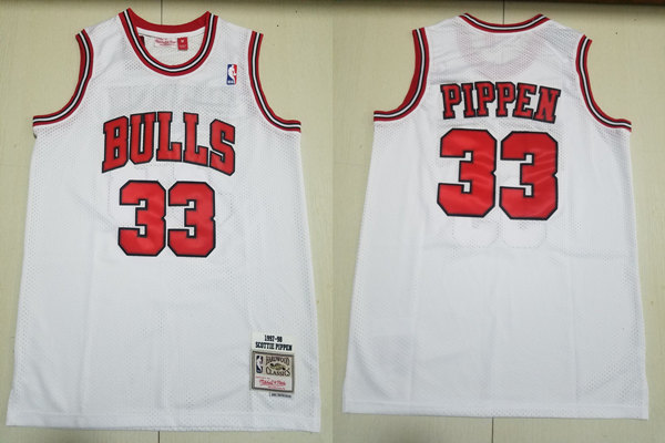 Men's Chicago Bulls #33 Scottie Pippen White Mitchell & Ness 1997-98 Hardwood Classic Jersey