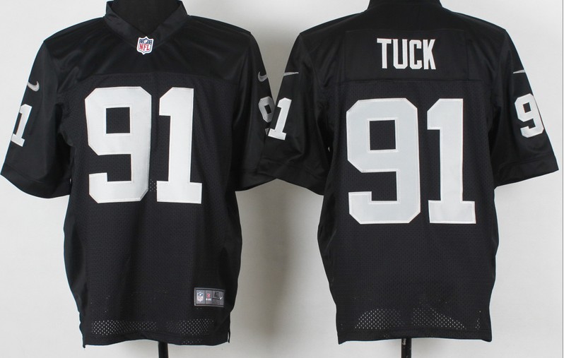 Men's Oakland Raiders #91 Justin Tuck Black Nik Elite Jersey