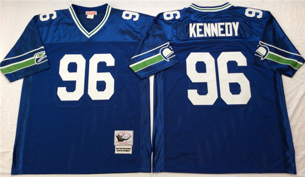 Mens Seattle Seahawks #96 Cortez Kennedy Royal Mitchell & Ness Legacy Throwback Jersey