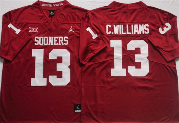Mens Oklahoma Sooners #13 Caleb Williams Crimson Jordan College Football Game Jersey