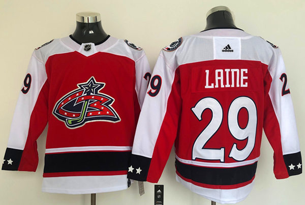 Mens Columbus Blue Jackets #29 Patrik Laine Adidas Red 2021 NHL Season Reverse Retro Jersey