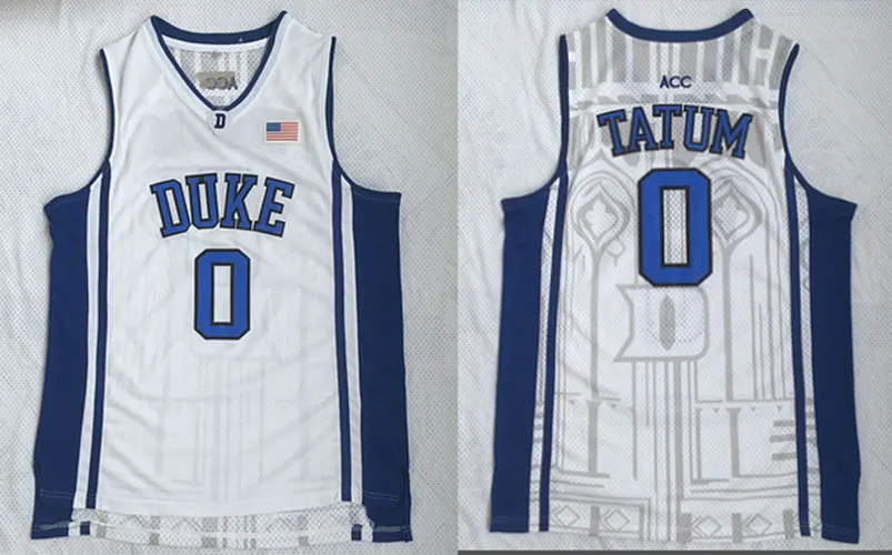 Men's Duke Blue Devils #0 Jayson Tatum White V Neck College Basketball Authentic Jersey