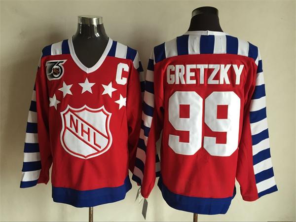 Men's #99 Wayne Gretzky Red With 75TH Patch 1992 Wales 
