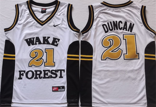 Men's Wake Forest Demon Deacons #21 Tim Duncan College Basketball Nike White Swingman Jersey