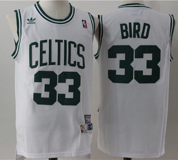 Mens Boston Celtics #33 Larry Bird White Hardwood Classics Throwback Jersey