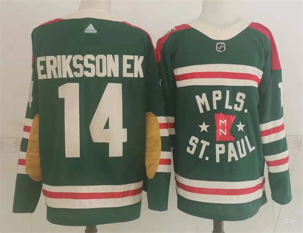 Mens Minnesota Wild #14 Joel Eriksson Ek Adidas Green 2022 Winter Classic State of Hockey Jersey