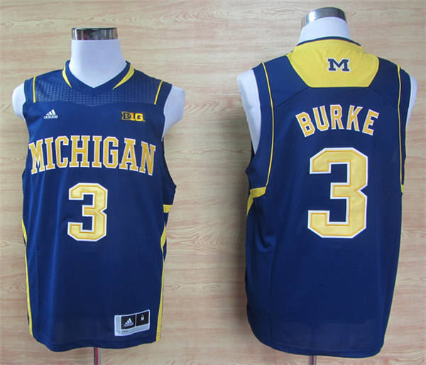 Adidas Michigan Wolverines Basketball  Jersey #3 Trey Burke Navy Blue