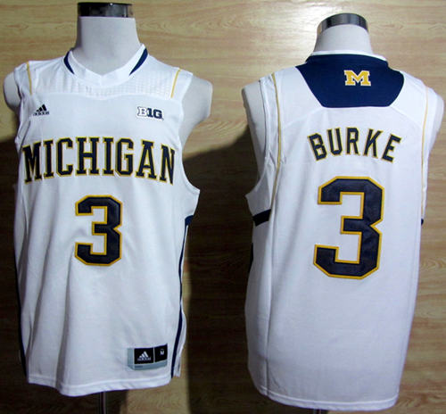 Adidas Michigan Wolverines Trey Burke #3 Big Big 10  Patch Authentic Basketball Jerseys - White