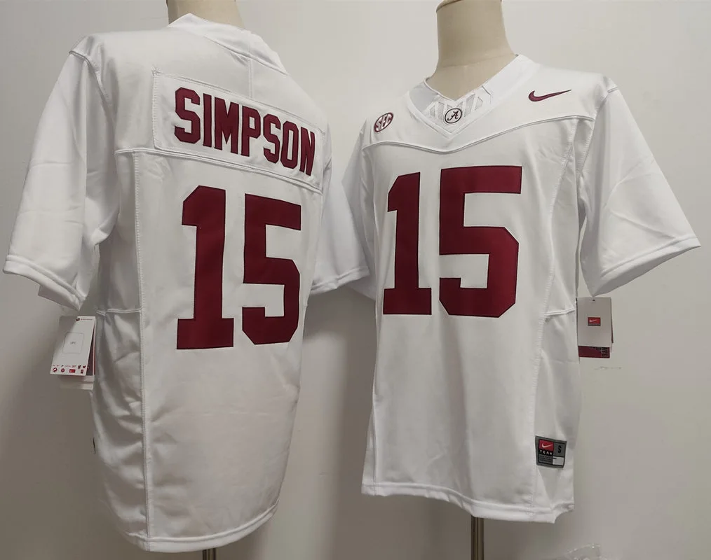 Men's Alabama Crimson Tide #15 Ty Simpson 2025 White College Football Game Jersey