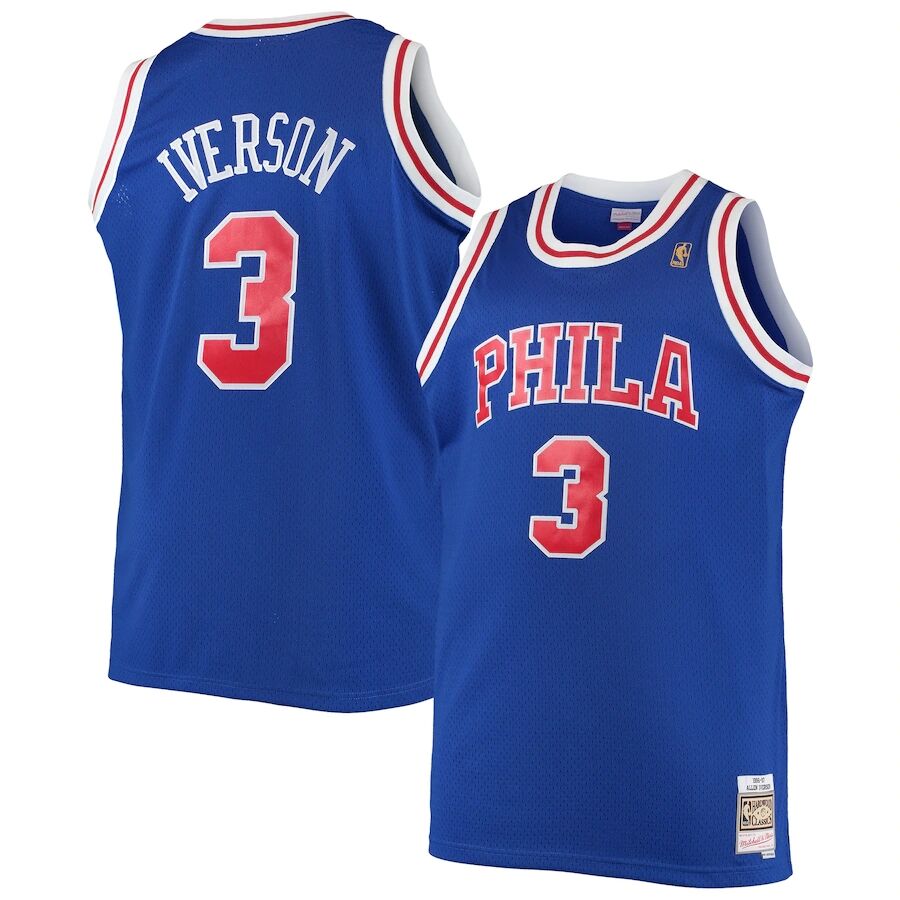 Men's Philadelphia 76ers #3 Allen Iverson Mitchell & Ness Royal 1996-97 Hardwood Classics Swingman Jersey