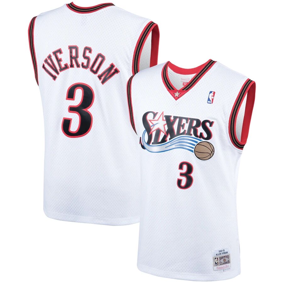 Men's Philadelphia 76ers #3 Allen Iverson White 2000-01 Mitchell & Ness Hardwood Classics Throwback Jersey