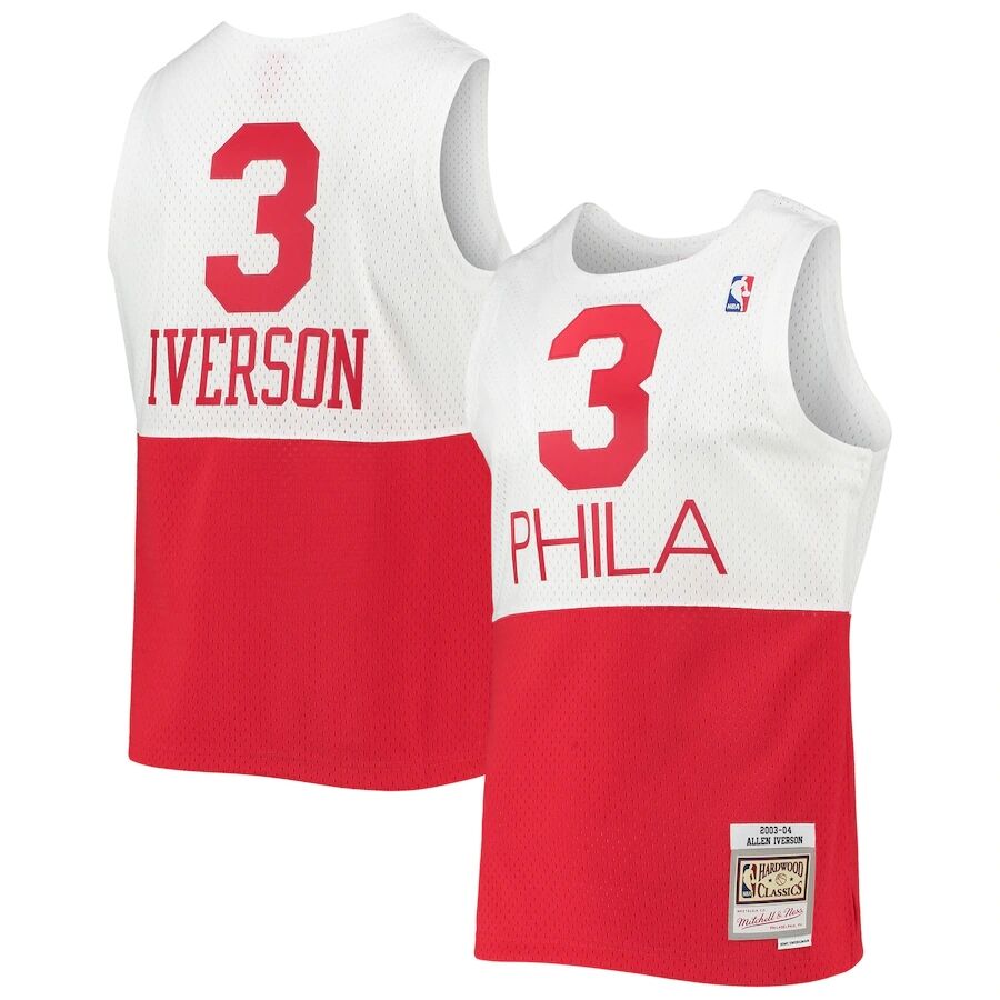 Men's Philadelphia 76ers #3 Allen Iverson White Red Mitchell & Ness 2003-04 Hardwood Classics Swingman Jersey
