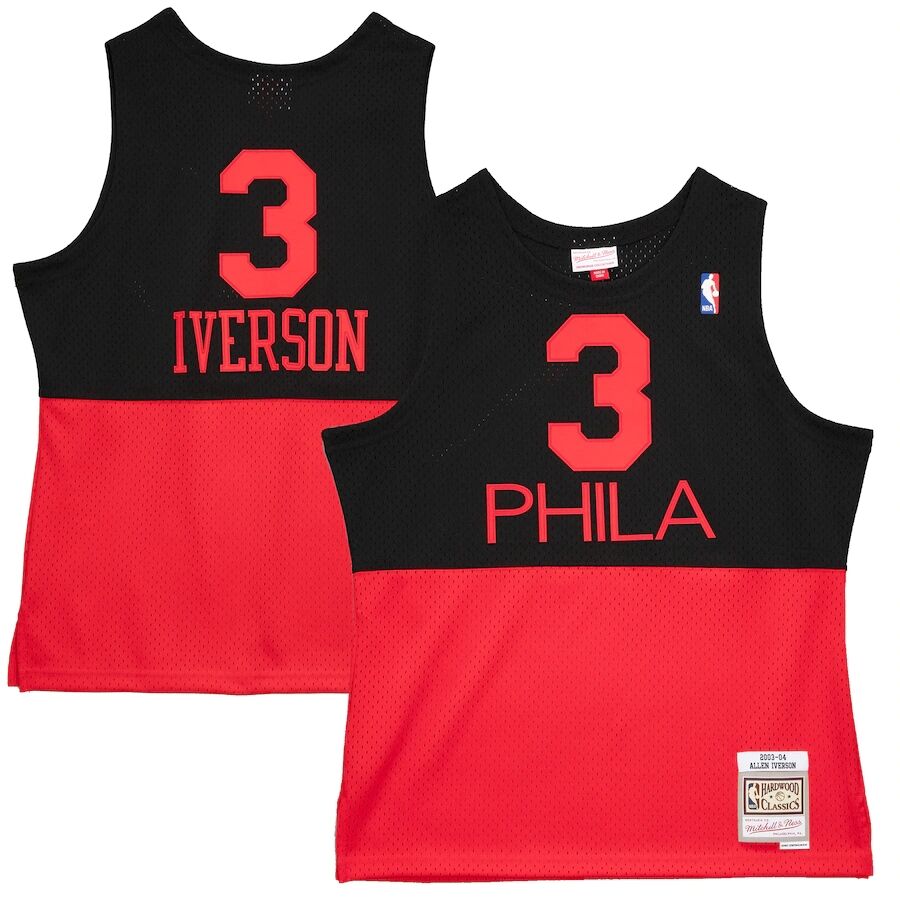 Men's Philadelphia 76ers #3 Allen Iverson Black Red Mitchell & Ness 2003-2004 Hardwood Classics Reload Jersey