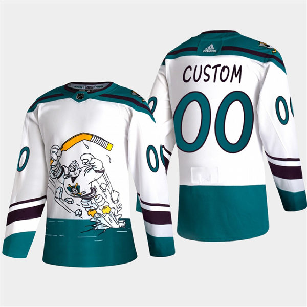 Men's Anaheim Ducks Custom 2021 White Adidas NHL REVERSE RETRO JERSEYS