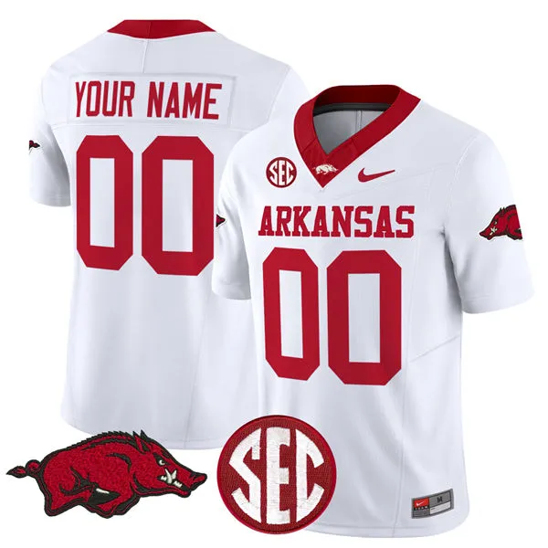 Arkansas Razorbacks Custom Nike 2025 White College Football Game Jersey