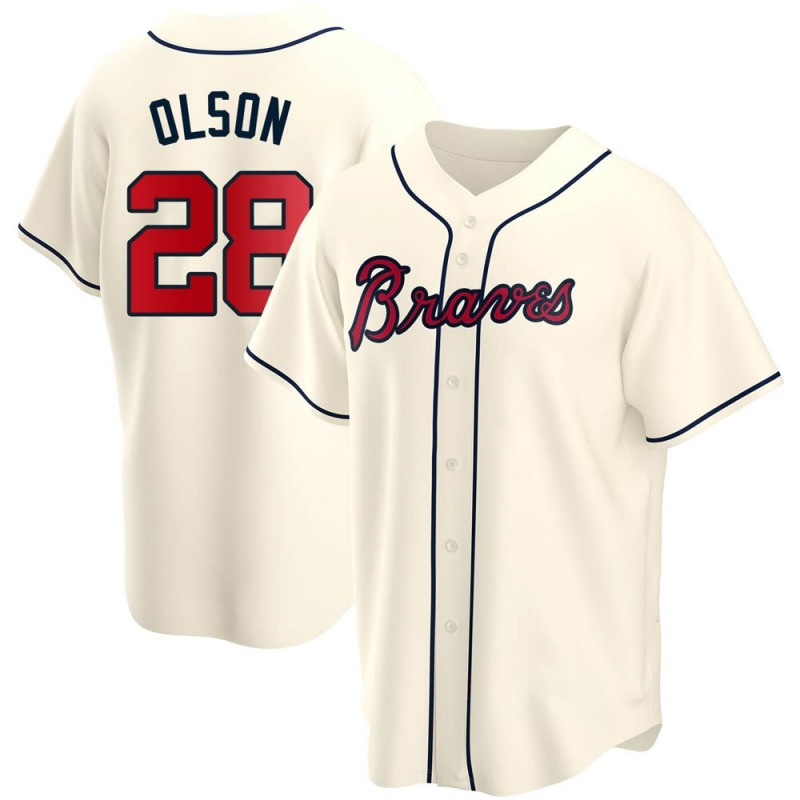 Mens Atlanta Braves #28 Matt Olson Nike Cream Alternate Cool Base Player Jersey