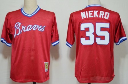 Mitchell&Ness Atlanta Braves #35 Phil Niekro Mesh Batting Practice Red 1980 Throwback Jersey