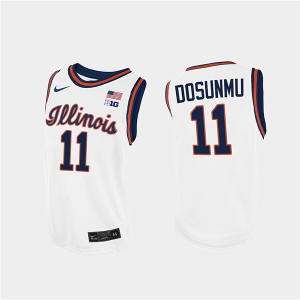 Men's Illinois Fighting Illini #11 Ayo Dosunmu  White Navy Nike Basketball Jersey