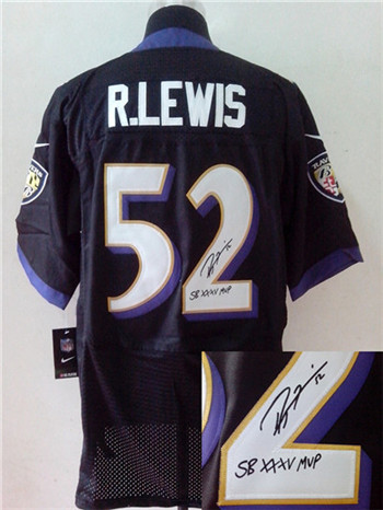 Baltimore Ravens #52 Ray Lewis Black Nik Signed Elite Jersey