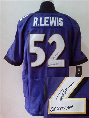 Baltimore Ravens #52 Ray Lewis Purple Nik Signed Elite Jersey