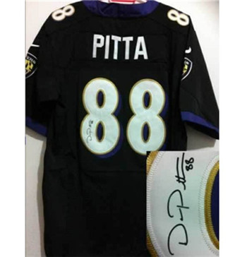 Baltimore Ravens #88 Dennis Pitta Black Nik Elite Signed Jersey