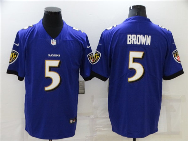 Men's Baltimore Ravens #5 Marquise Brown Nike Purple Vapor Limited Player Jersey