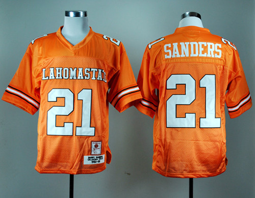 Men's Oklahoma State Cowboys #21 Barry Sanders Orange Throwback College Football Jersey