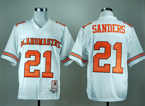 Men's Oklahoma State Cowboys #21 Barry Sanders White Throwback College Football Jersey