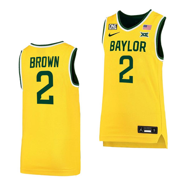 Mens Baylor Bears #2 Kendall Brown Nike Gold College Basketball Game Jersey