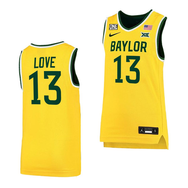 Mens Baylor Bears #13 Langston Love Nike Gold College Basketball Game Jersey