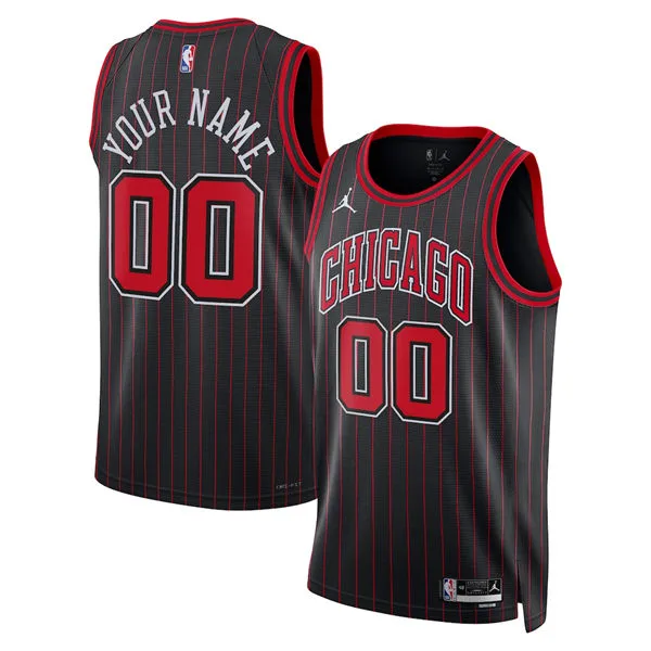Mens Chicago Bulls Custom Jordan Black Pinstripe Statement Edition Jersey