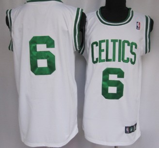 Men's Boston Celtics #6 Bill Russell White Throwback Authentic Jersey